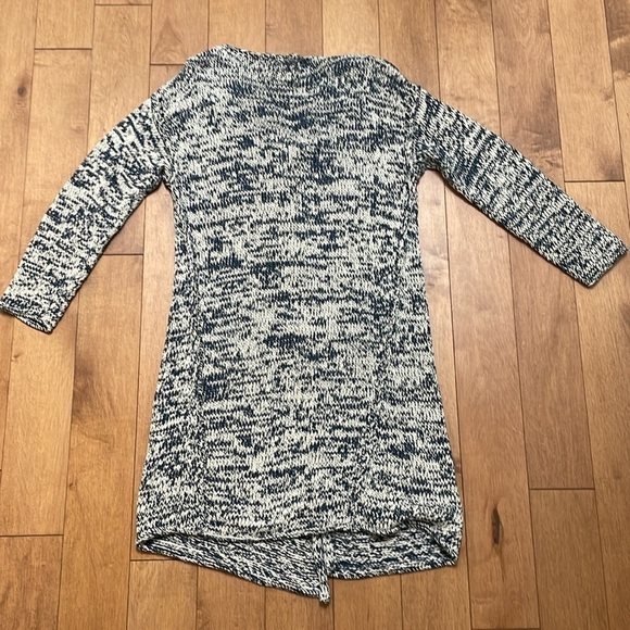 Massimo Dutti long knit cardigan open front Italian cotton yarn blue white sz M - Picture 9 of 11